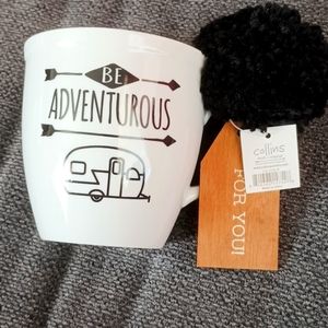 Be adventurous coffee mug with handle tassel pom pom and wooden for you nametag